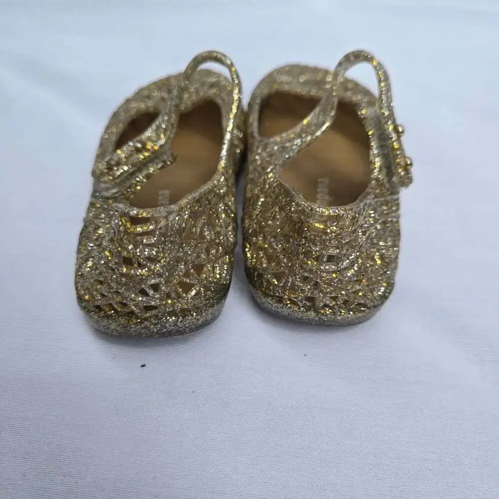 Mini Melissa Gold Glitter Kids Jelly Shoes Size 8